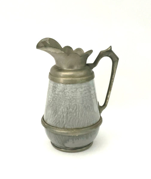 Antique Pewter and Granite Ware Creamer Pitcher, Early American 19th Century