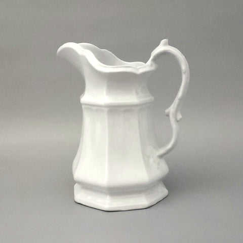 Antique English White Ironstone Grape Octagon Pitcher 8 1/2" by Livesley Powell 