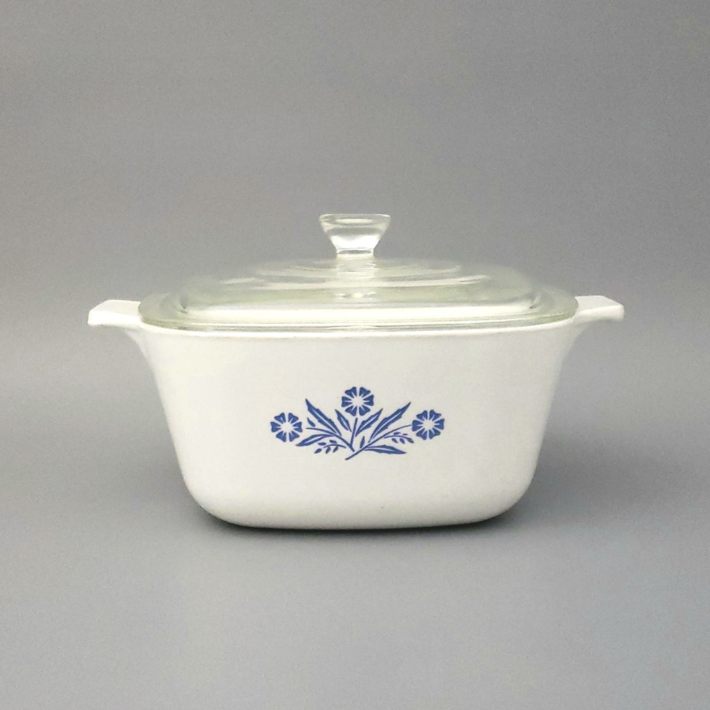 Vintage Corning Ware Casserole Dish BLUE CORNFLOWER with Clear Glass Lid 1.75 QT