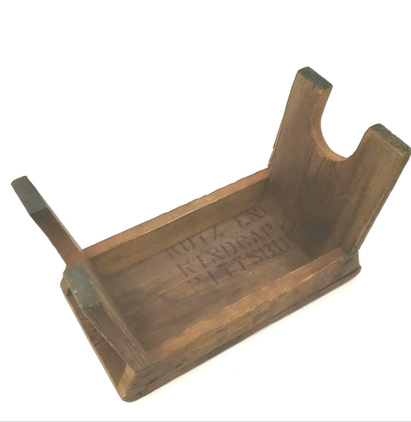 Primitive Wooden Footstool Cricket Stool with Worn Red Paint on Seat