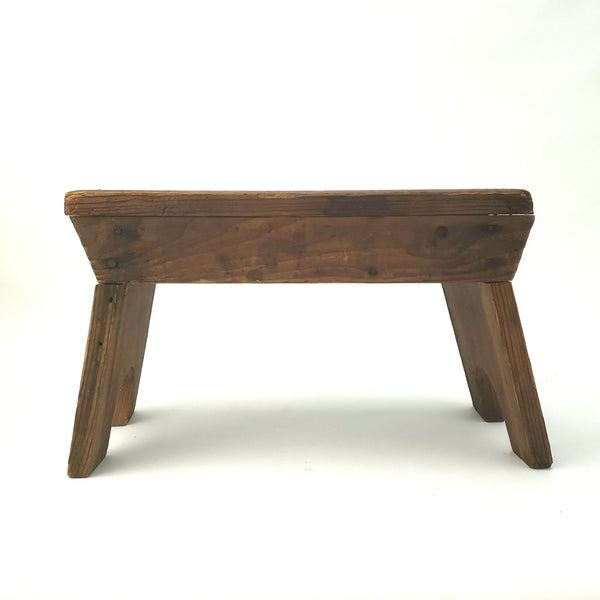 Primitive Wooden Footstool Cricket Stool with Worn Red Paint on Seat