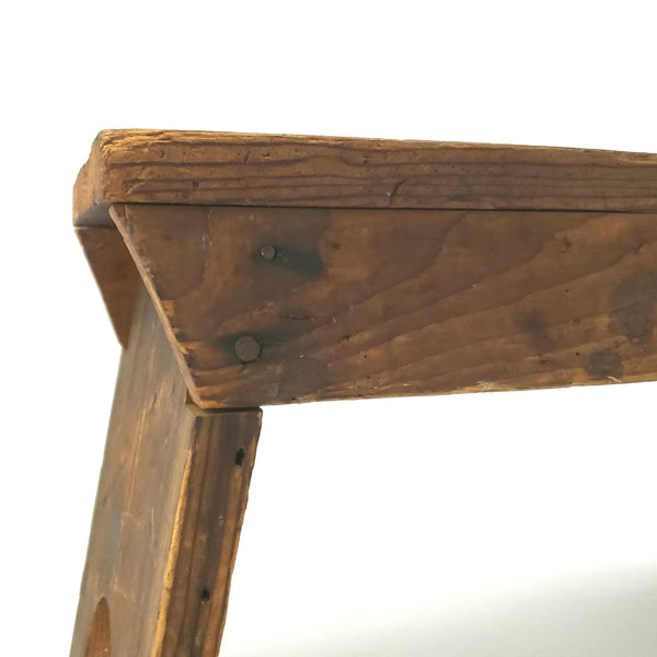 Primitive Wooden Footstool Cricket Stool with Worn Red Paint on Seat
