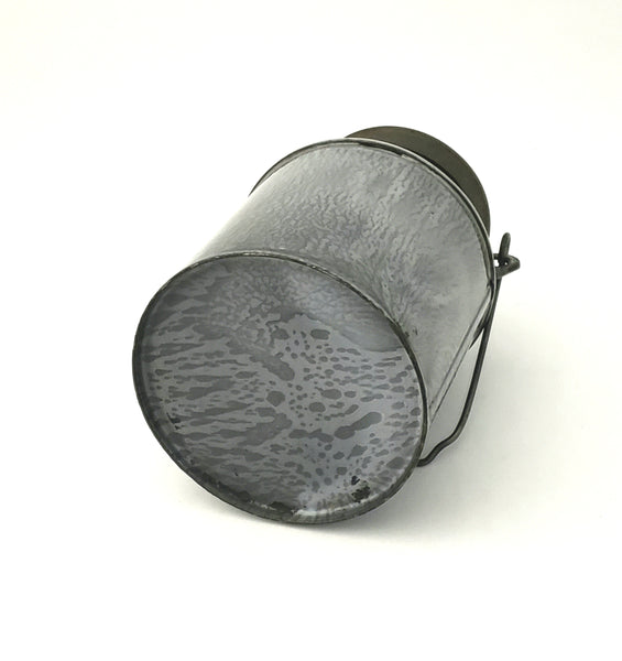Antique Gray Mottled Graniteware Cream Pail, Tin Lid and Bail Handle