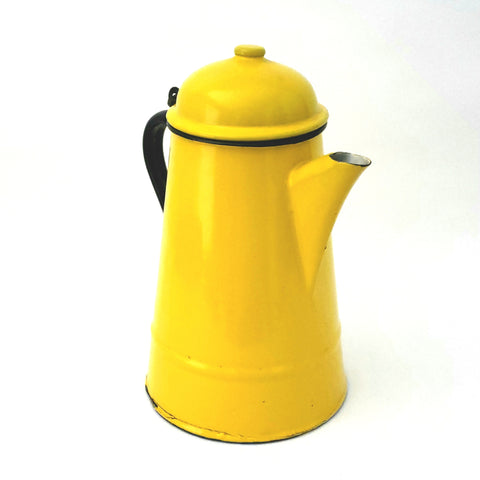 Yellow Enamelware Coffee Pot Made in Poland, 9 inch c. 1970's