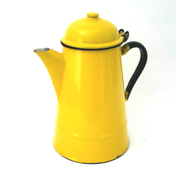 Yellow Enamelware Coffee Pot Made in Poland, 9 inch c. 1970's
