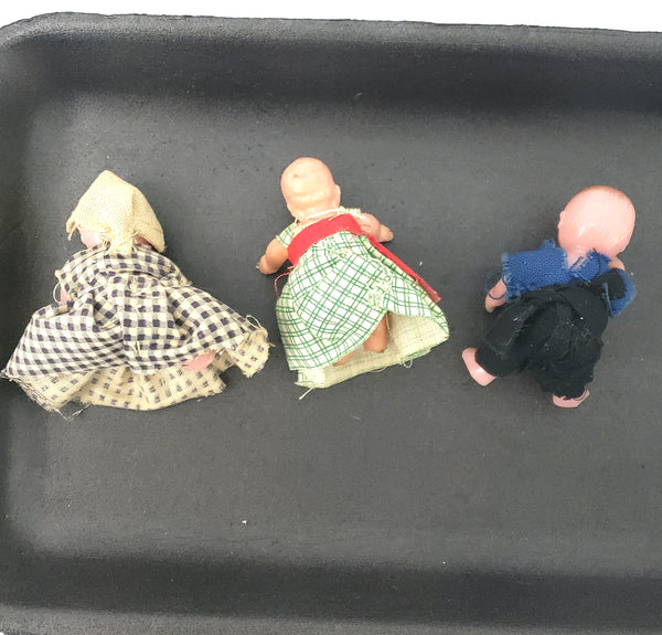 Vintage Miniature Doll Assortment of 6 Cloth, Plastic, Bisque