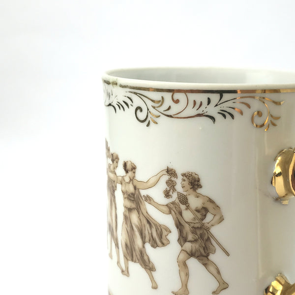 Vintage Lusterware Coffee Mugs, Ancient Greek Scene, Set of Four