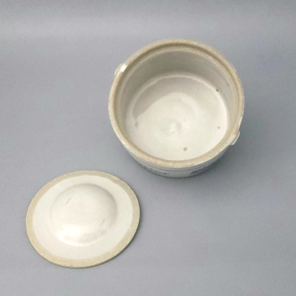 Antique Salt Glazed Stoneware Butter Crock with Lid, Missing Wire Handle