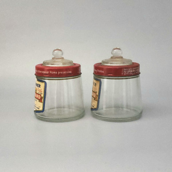 Vintage Glass Mustard Jars w/ Original Labels, Set of 2, Kirchner Lancaster, Pennsylvania