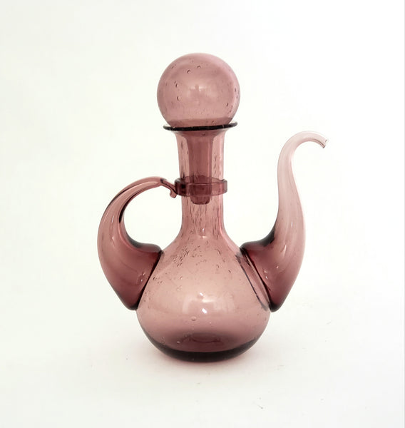 Elegant Hand Blown Art Glass, Genie Glass Cruet with Globe Stopper ~ Signed