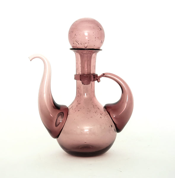 Elegant Hand Blown Genie Glass Cruet with Globe Stopper ~ Signed 