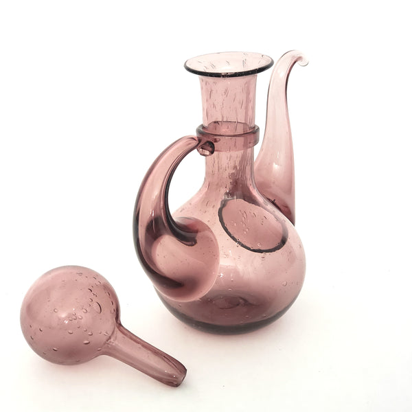 Elegant Hand Blown Art Glass, Genie Glass Cruet with Globe Stopper ~ Signed