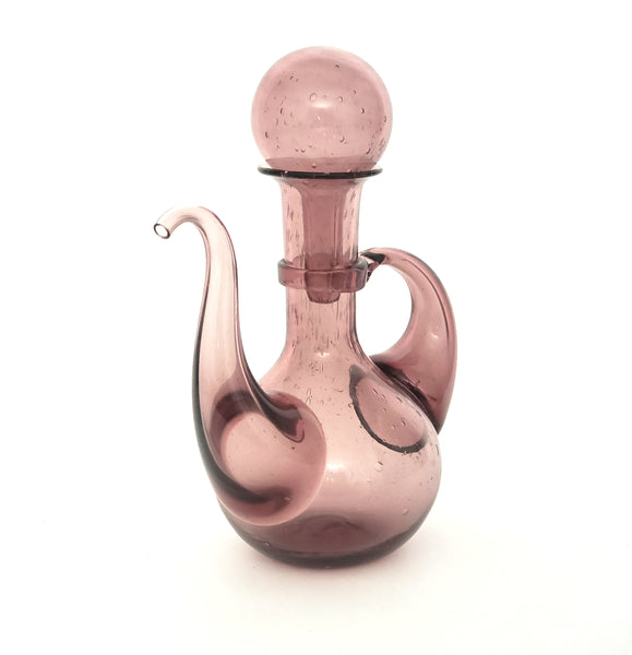 Elegant Hand Blown Art Glass, Genie Glass Cruet with Globe Stopper ~ Signed