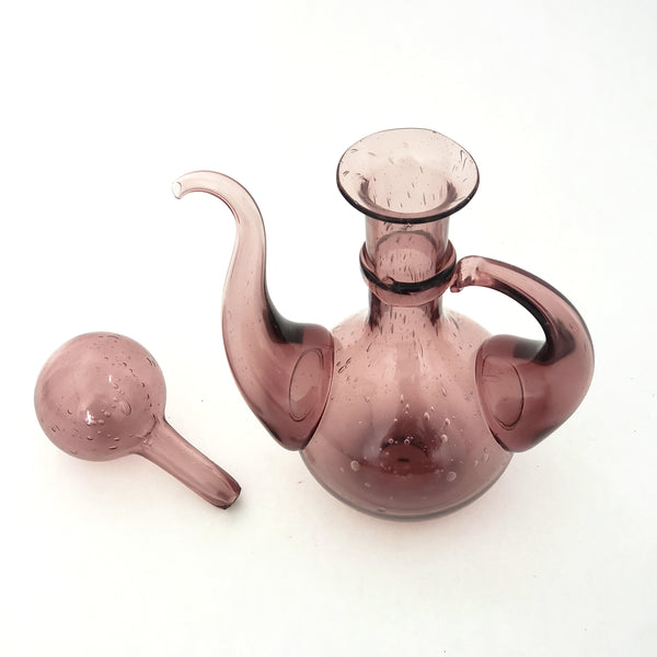 Elegant Hand Blown Art Glass, Genie Glass Cruet with Globe Stopper ~ Signed