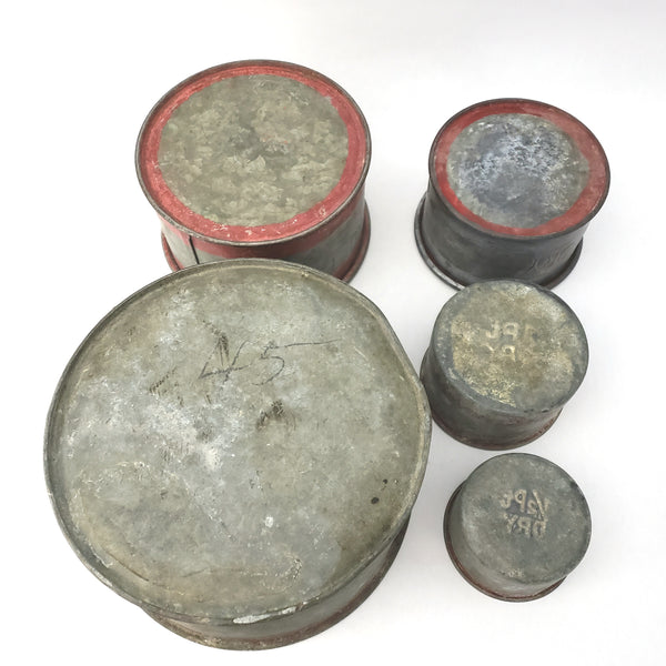Antique Dry Measure Galvanized Metal Containers, Graduate Set of 5