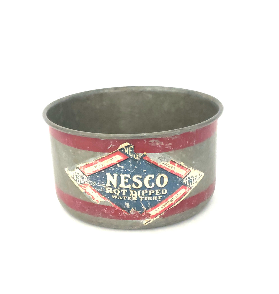 Antique Dry Measure NESCO 2 Quart Galvanized Metal Red Bands Original Label