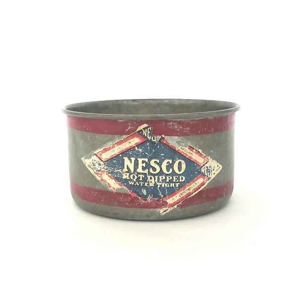 Antique Dry Measure NESCO 2 Quart Galvanized Metal Red Bands Original Label