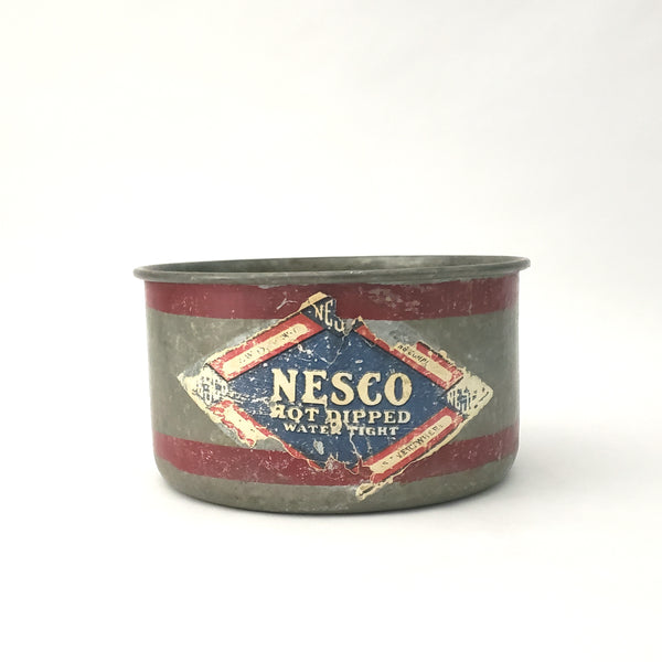 Antique Dry Measure NESCO 2 Quart Galvanized Metal Red Bands Original Label