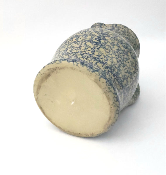 Country Blue Spongeware Pitcher, Glazed 9 1/2 inch, Bulbous Jug Form