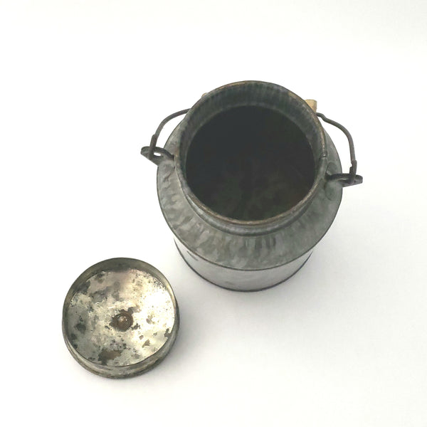 Antique Gray Mottled Enamelware Granite Ware Cream Pail Tin Lid and Bail Handle