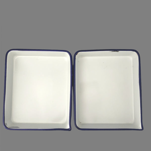 Vintage White Enamelware Blue Trim, Photography Developing Trays, Set of 2, by CESCO