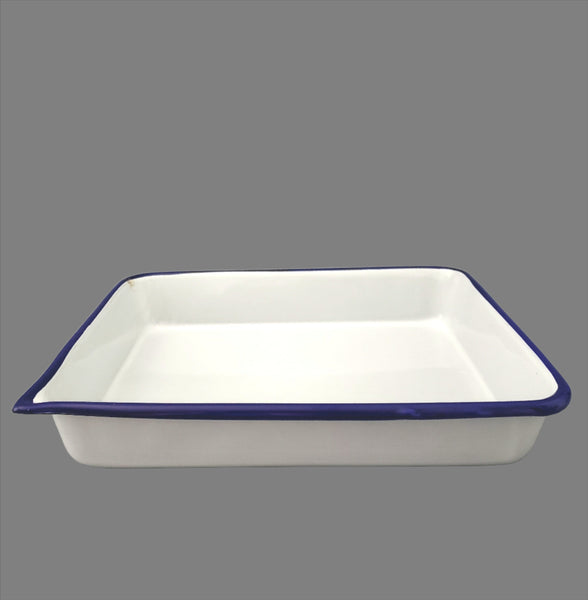 Vintage White Enamelware Blue Trim, Photography Developing Trays, Set of 2, by CESCO