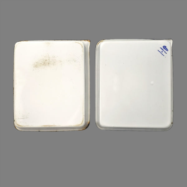 Vintage White Enamelware Blue Trim, Photography Developing Trays, Set of 2, by CESCO