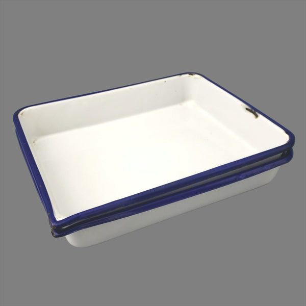 Vintage White Enamelware Blue Trim, Photography Developing Trays, Set of 2, by CESCO