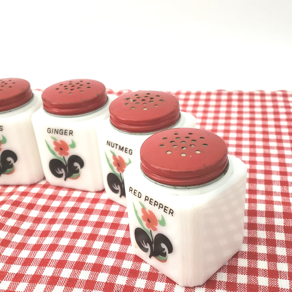 Milk Glass Spice Jars, Set of 4, Vintage White Spice Jars With