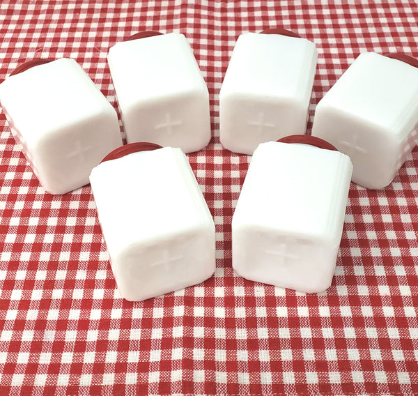 Vintage White Milk Glass Spice Jar Shaker Set 6 Piece Red Flower Black Leaf - Tipp USA