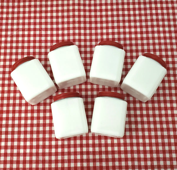 Vintage White Milk Glass Spice Jar Shaker Set 6 Piece Red Flower Black Leaf - Tipp USA