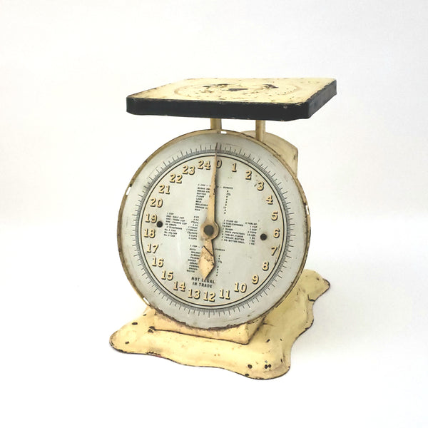 Antique Kitchen Scale Old Creamy Yellow Paint with Measurement Conversion Guide