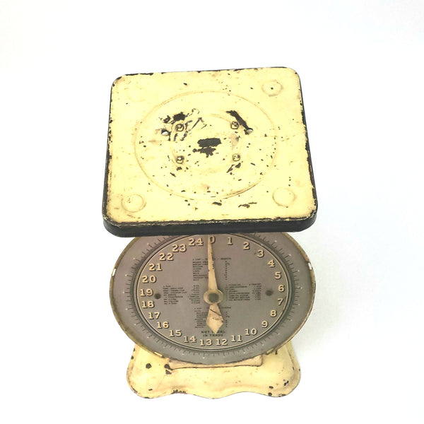 Rustic Vintage Kitchen Scale Old Creamy Yellow Paint Measurement Conversion Guide