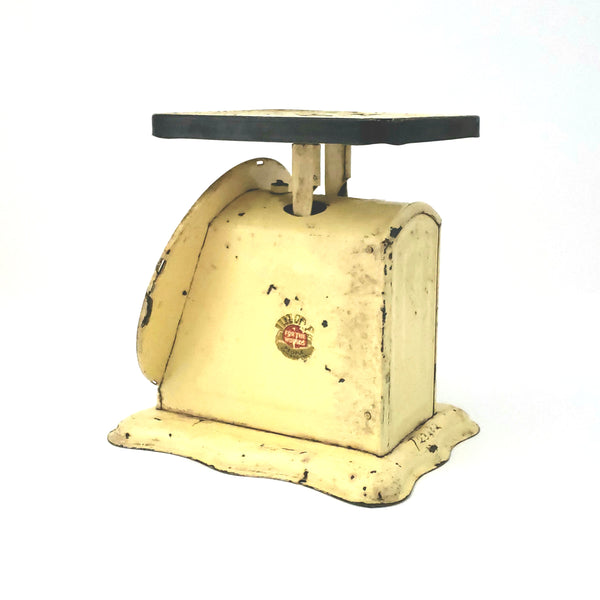 Antique Kitchen Scale Old Creamy Yellow Paint with Measurement Conversion Guide