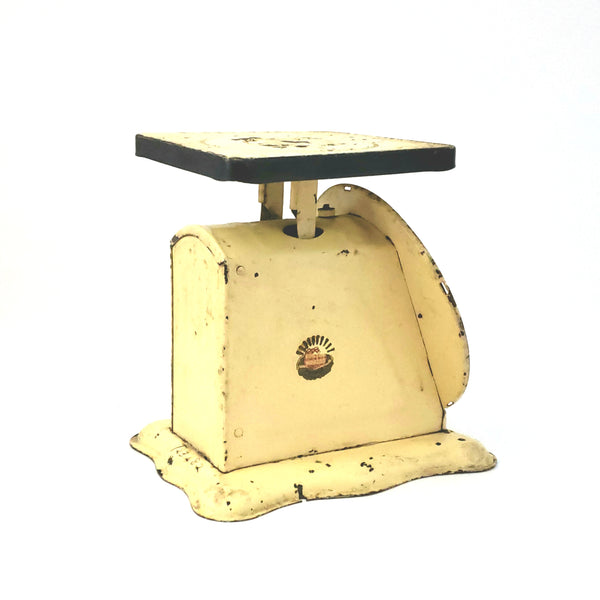 Antique Kitchen Scale Old Creamy Yellow Paint with Measurement Conversion Guide