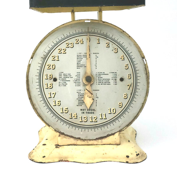 Antique Kitchen Scale Old Creamy Yellow Paint with Measurement Conversion Guide