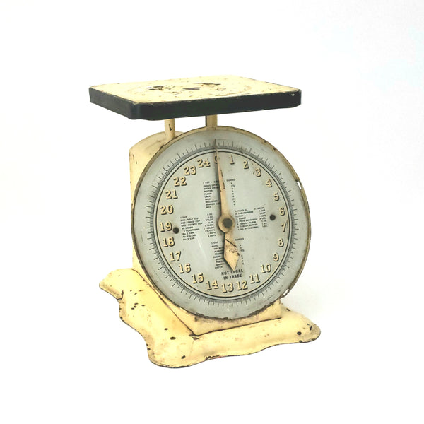 Antique Kitchen Scale Old Creamy Yellow Paint with Measurement Conversion Guide