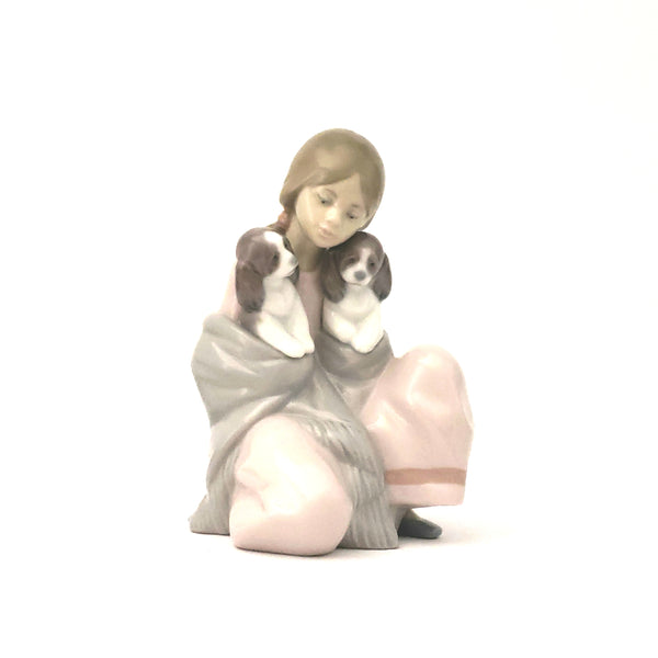 Lladro "Snuggle Up" Girl with Two Puppies, #6226 