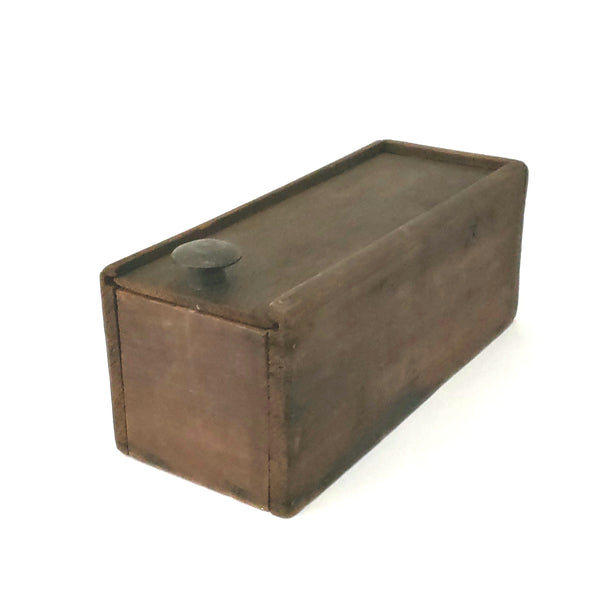 Antique Wooden Slide Top Lid Candle Box, Storage Box, Dark Brown