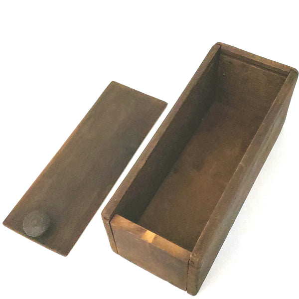 Antique Wooden Slide Top Lid Candle Box, Storage Box, Dark Brown