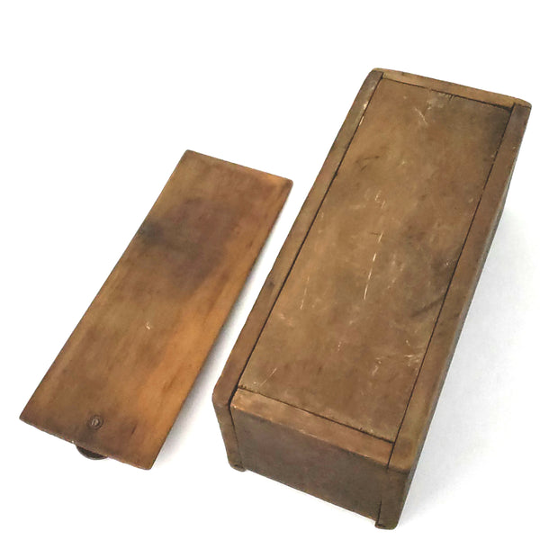 Antique Wooden Slide Top Lid Candle Box, Storage Box, Dark Brown