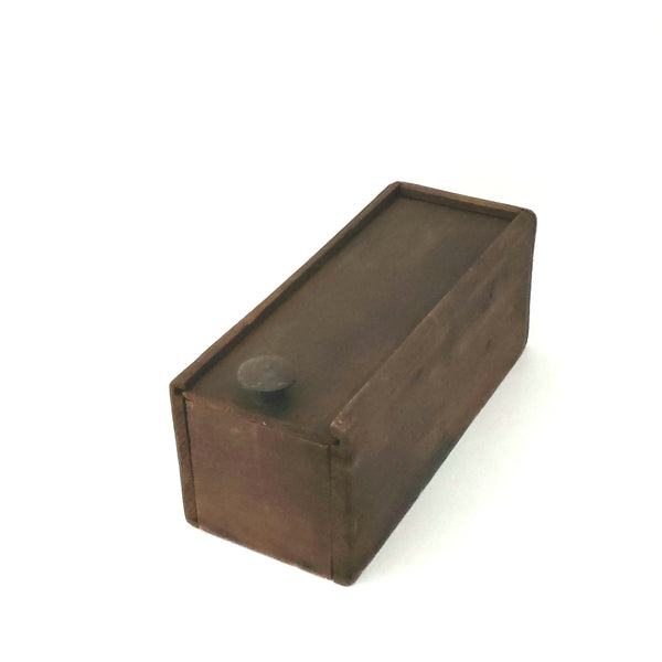 Antique Wooden Slide Top Lid Candle Box, Storage Box, Dark Brown