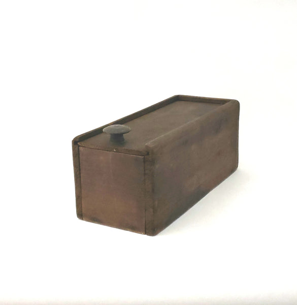 Antique Wooden Slide Top Lid Candle Box, Storage Box, Dark Brown