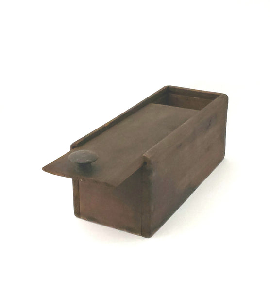 Antique Wooden Slide Top Lid Candle Box, Storage Box, Dark Brown