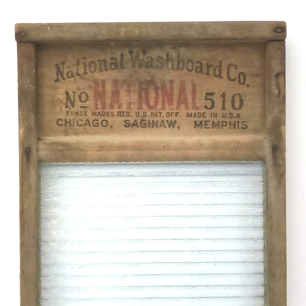 Vintage Wood and Glass Laundry Washboard by National Washboard Co. No. 510
