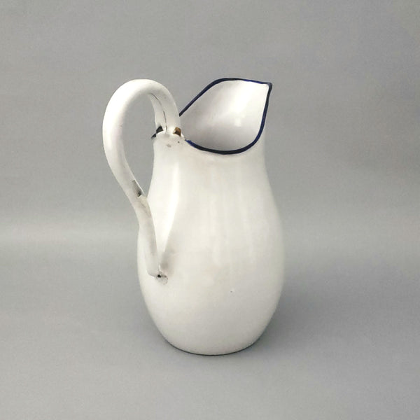 Vintage Enamel Pitcher & Wash Basin Set White with Royal Blue Trim, Austria