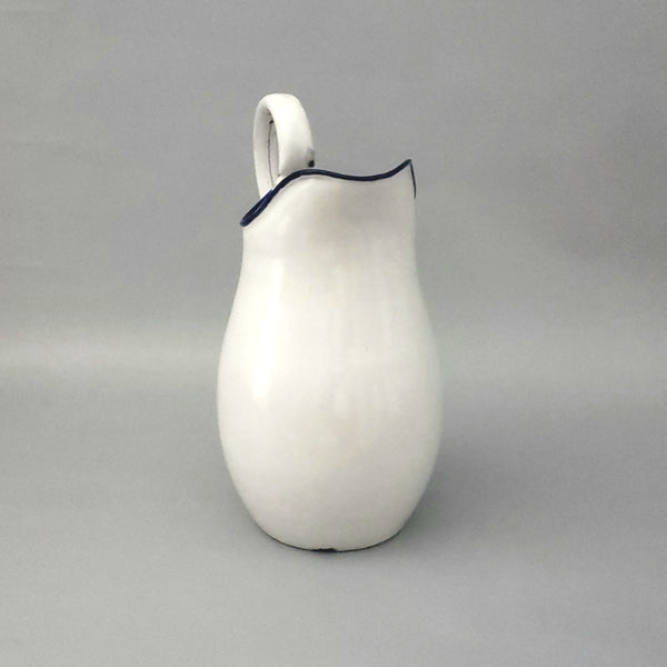 Vintage Enamel Pitcher & Wash Basin Set White with Royal Blue Trim, Austria
