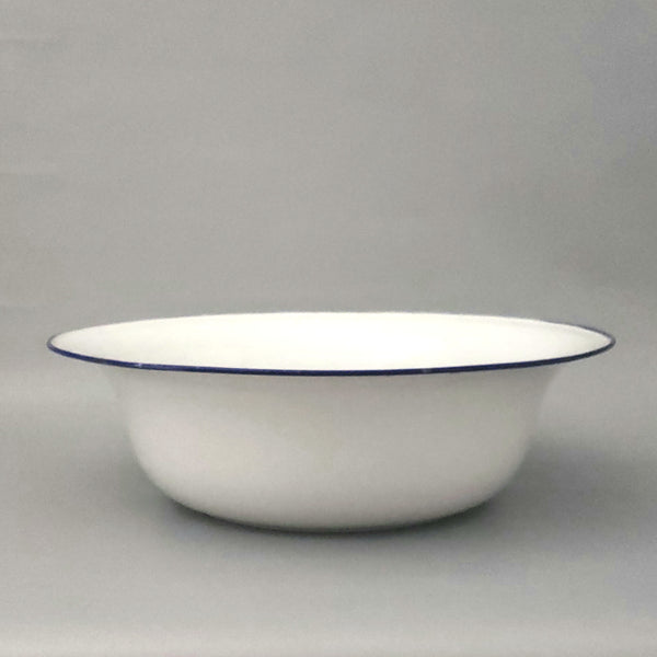 Vintage Enamel Pitcher & Wash Basin Set White with Royal Blue Trim, Austria