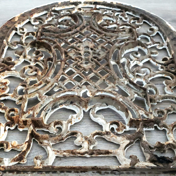 Antique Cast Iron Grate Grille Geometric and Scrolls 12 x 16 Arch Architectural Salvage