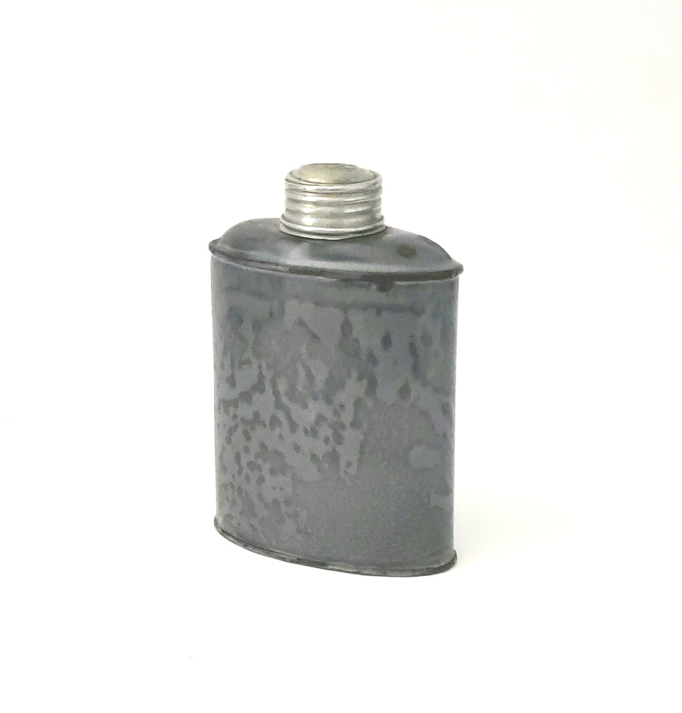 Antique Gray Mottled Graniteware Enameled Flask with Original Lid, 18 Fluid Ounce